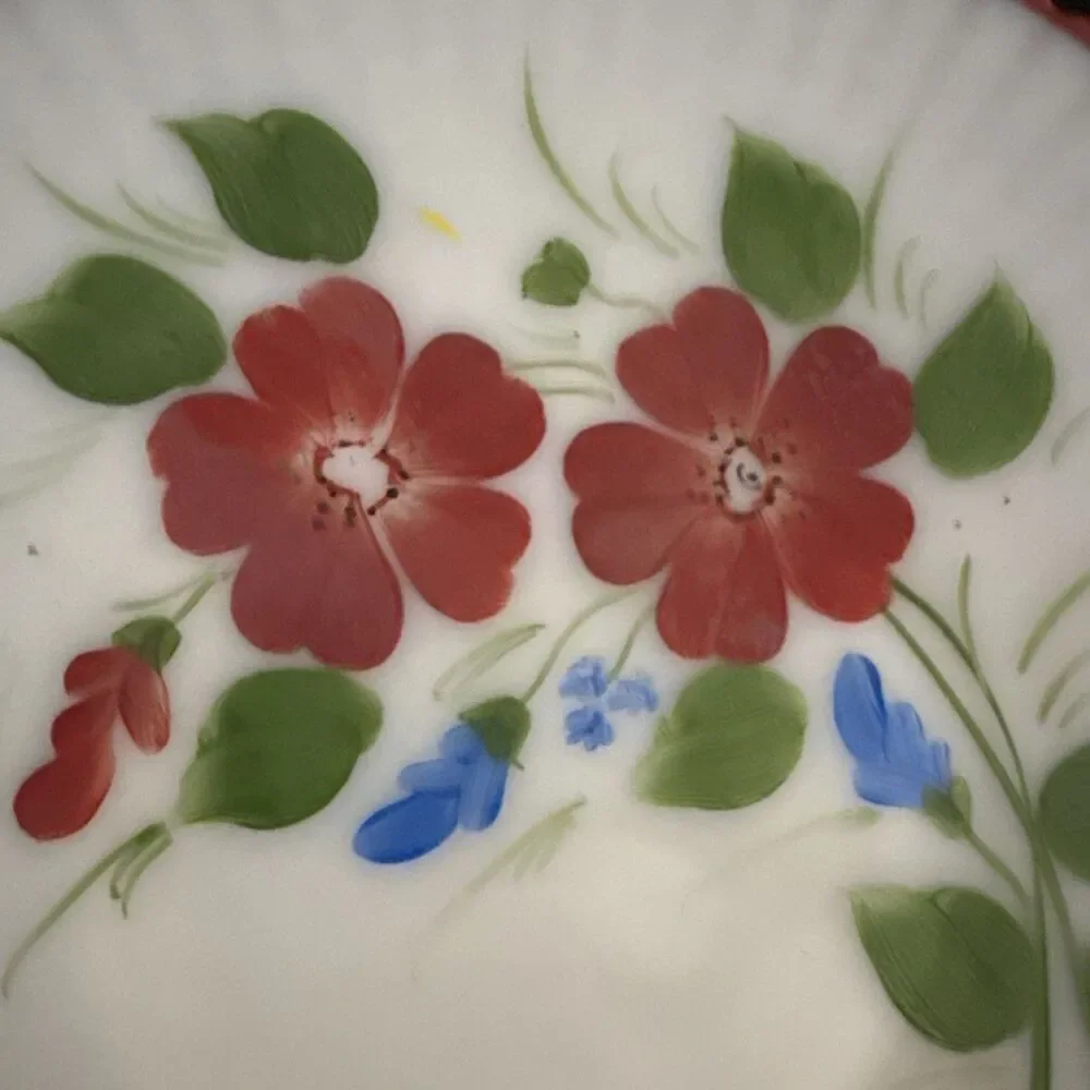 MacBeth Evans Monax Floral & Red Trim Petalware 11